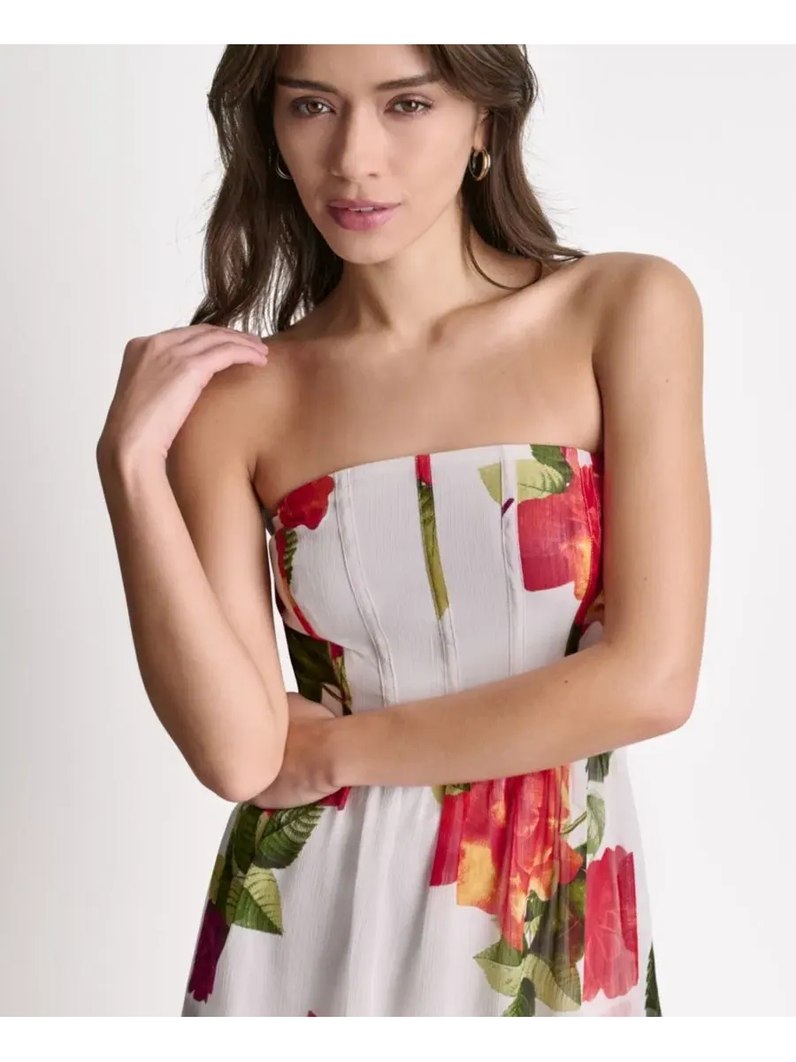Женское длинное платье без бретелей Bcbg — изображение 4 из 9, белый/розовый