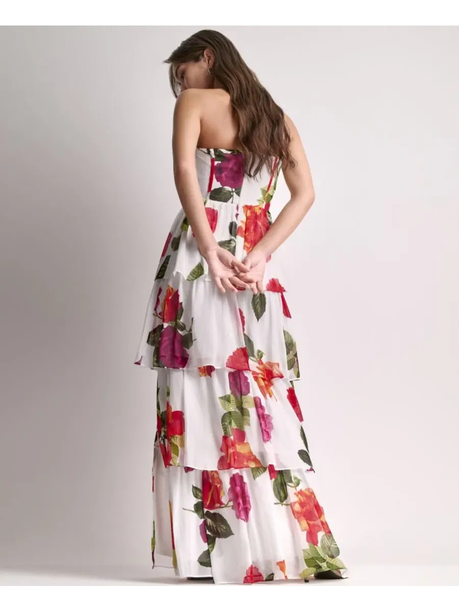 Женское длинное платье без бретелей Bcbg — изображение 5 из 9, белый/розовый
