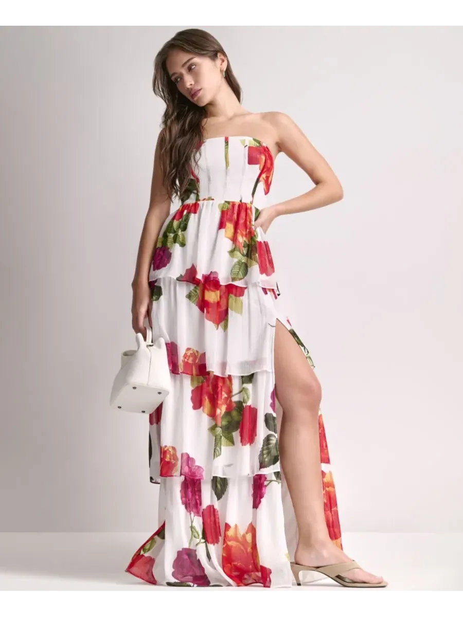 Женское длинное платье без бретелей Bcbg — изображение 6 из 9, белый/розовый