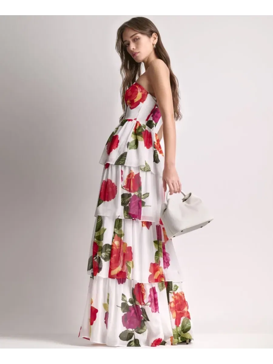 Женское длинное платье без бретелей Bcbg — изображение 9 из 9, белый/розовый