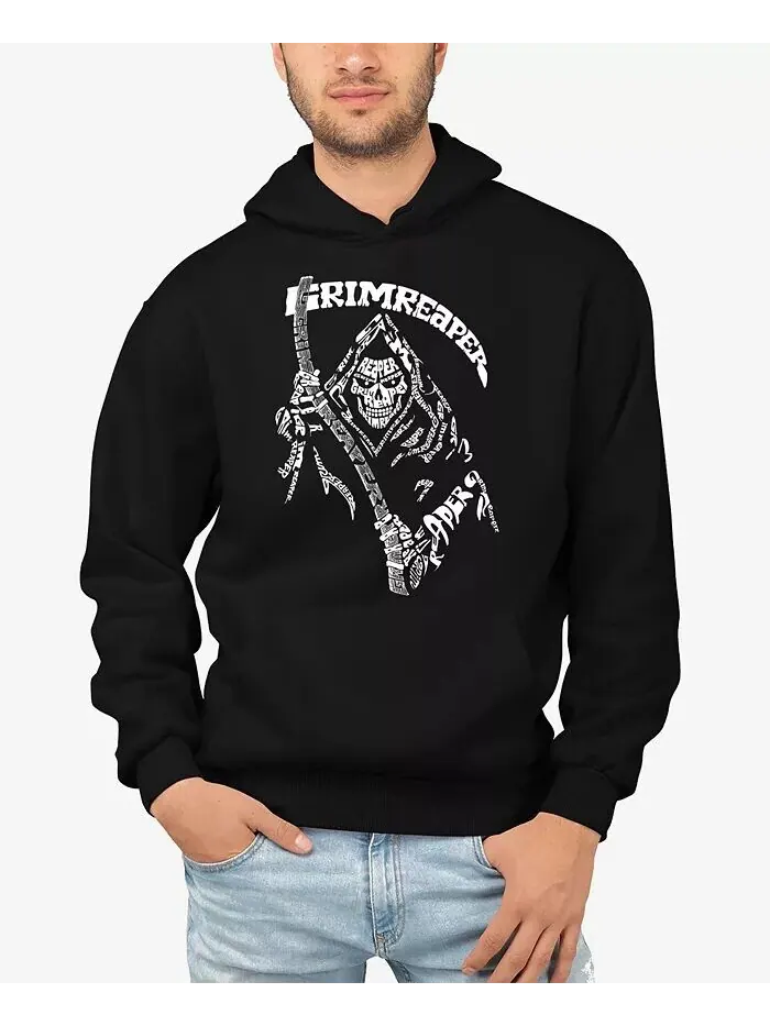 Мужская толстовка с капюшоном Grim Reaper Word Art LA Pop Art — изображение 1 из 3, черный