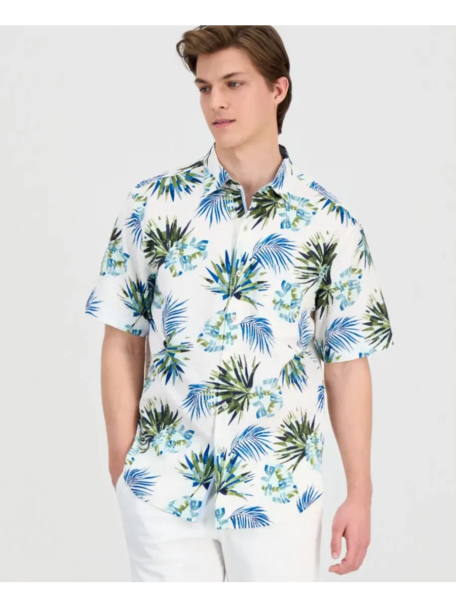 Мужская рубашка Nova Wave с мозаичным принтом в виде листьев Tommy Bahama — изображение 1 из 4, белый