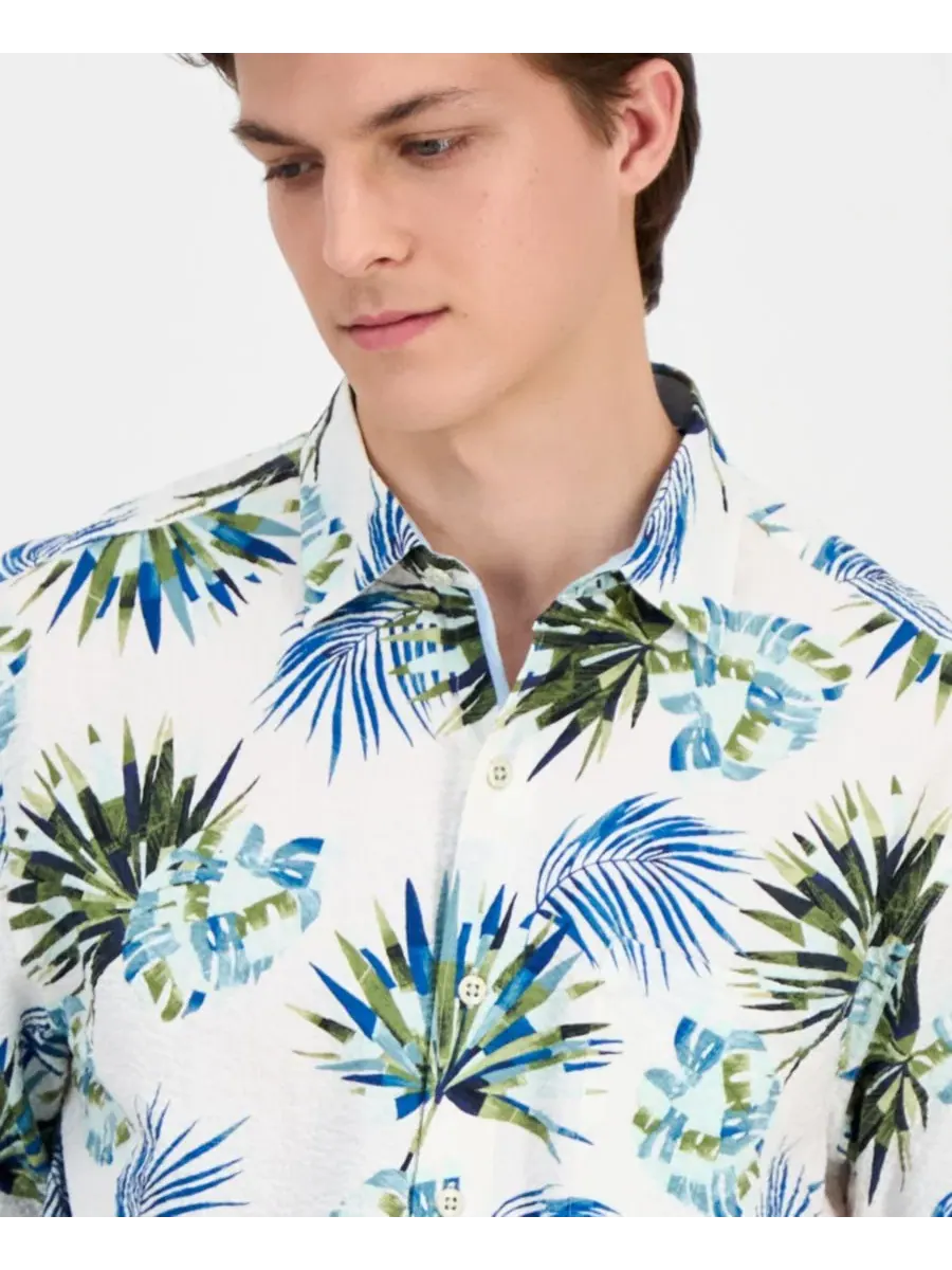 Мужская рубашка Nova Wave с мозаичным принтом в виде листьев Tommy Bahama — изображение 3 из 4, белый