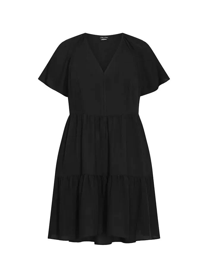 Мини-платье больших размеров с оборками CITY CHIC — изображение 3 из 3, черный