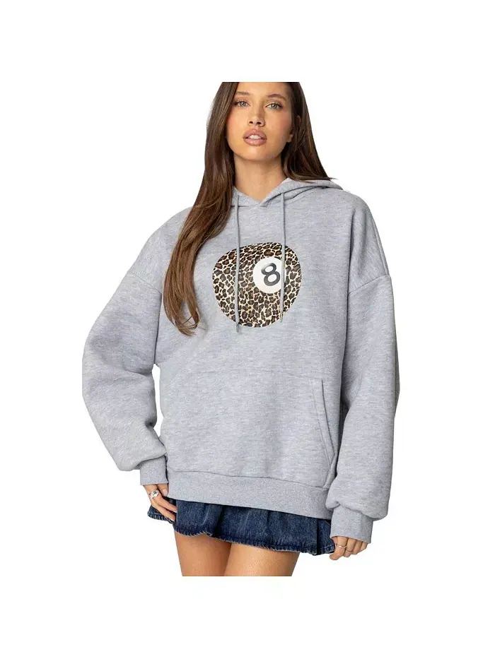 Женская толстовка с капюшоном Leopard 8 oversize Edikted — изображение 1 из 3, серый