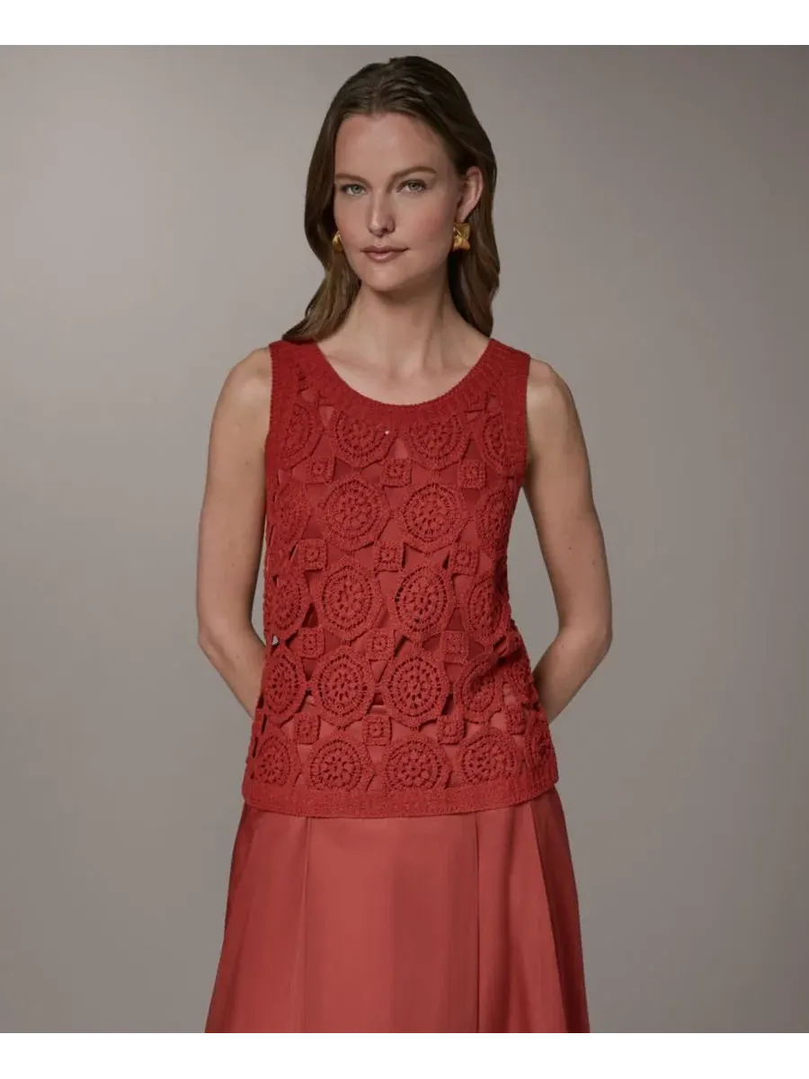 Женский свитер без рукавов с кружевной отделкой, модель Crewneck Crochet Shell Donna Karan New