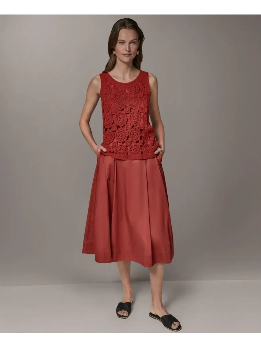 Женский свитер без рукавов с кружевной отделкой, модель Crewneck Crochet Shell Donna Karan New — изображение 2 из 6