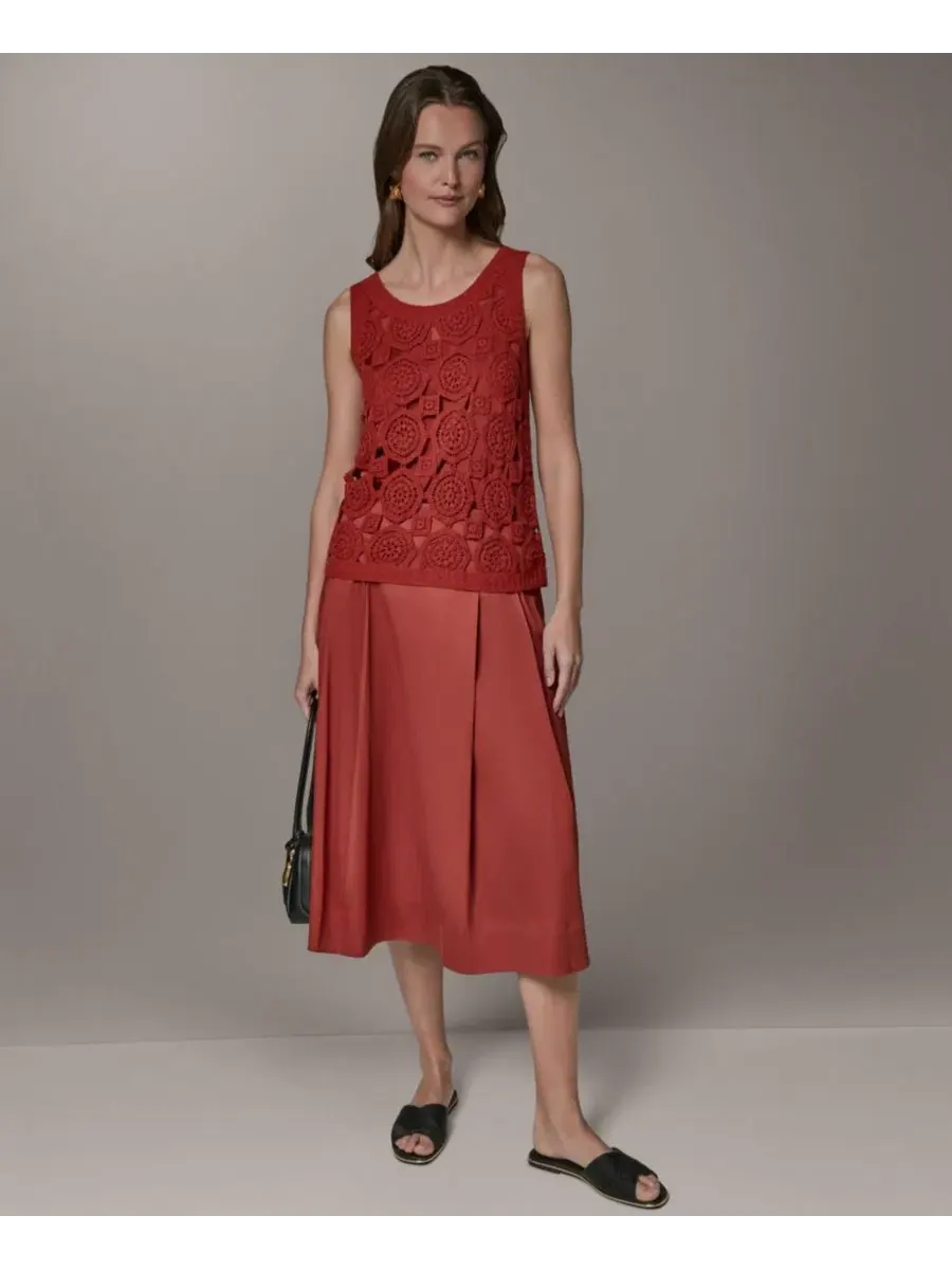 Женский свитер без рукавов с кружевной отделкой, модель Crewneck Crochet Shell Donna Karan New — изображение 3 из 6