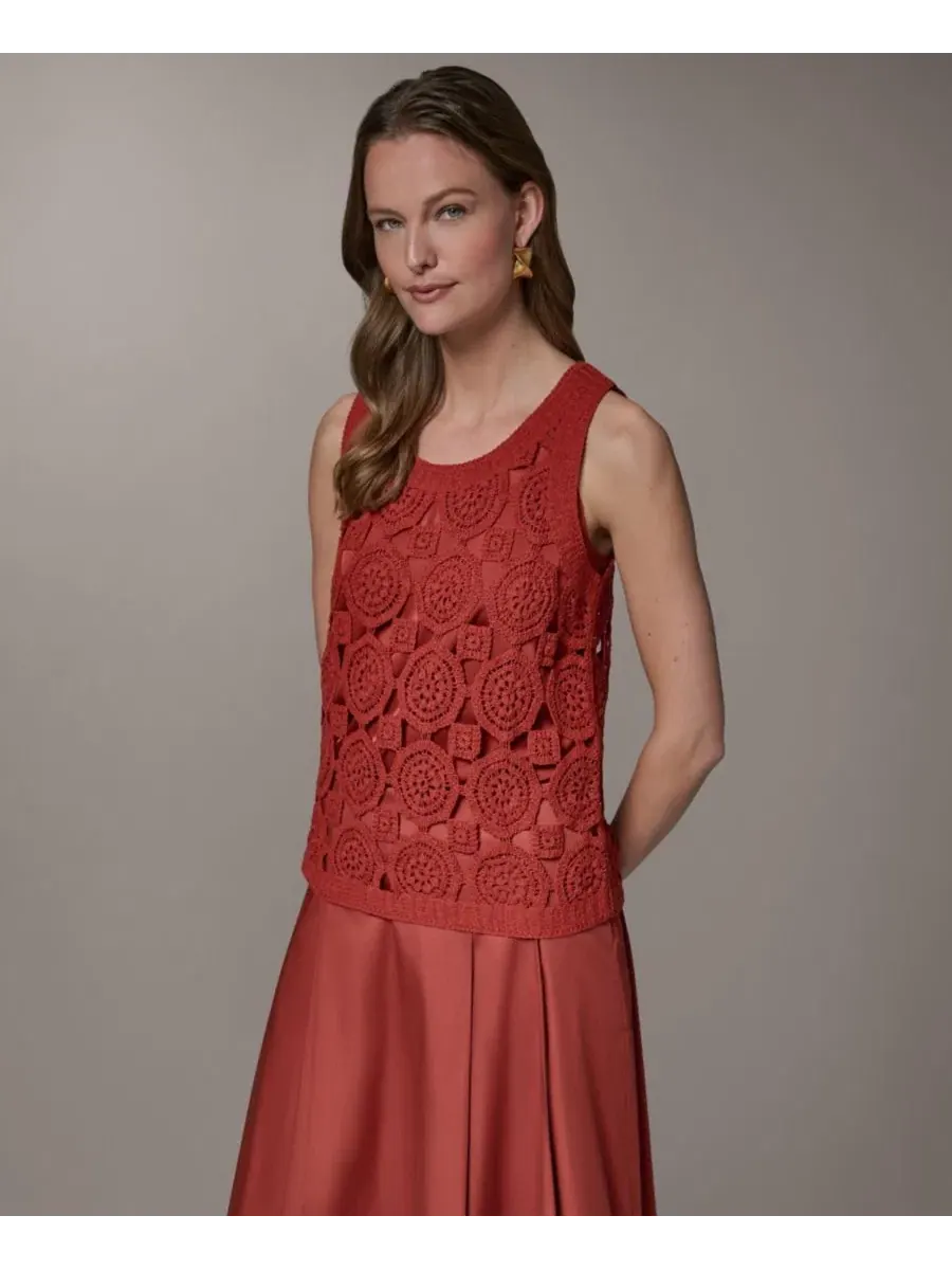 Женский свитер без рукавов с кружевной отделкой, модель Crewneck Crochet Shell Donna Karan New — изображение 4 из 6