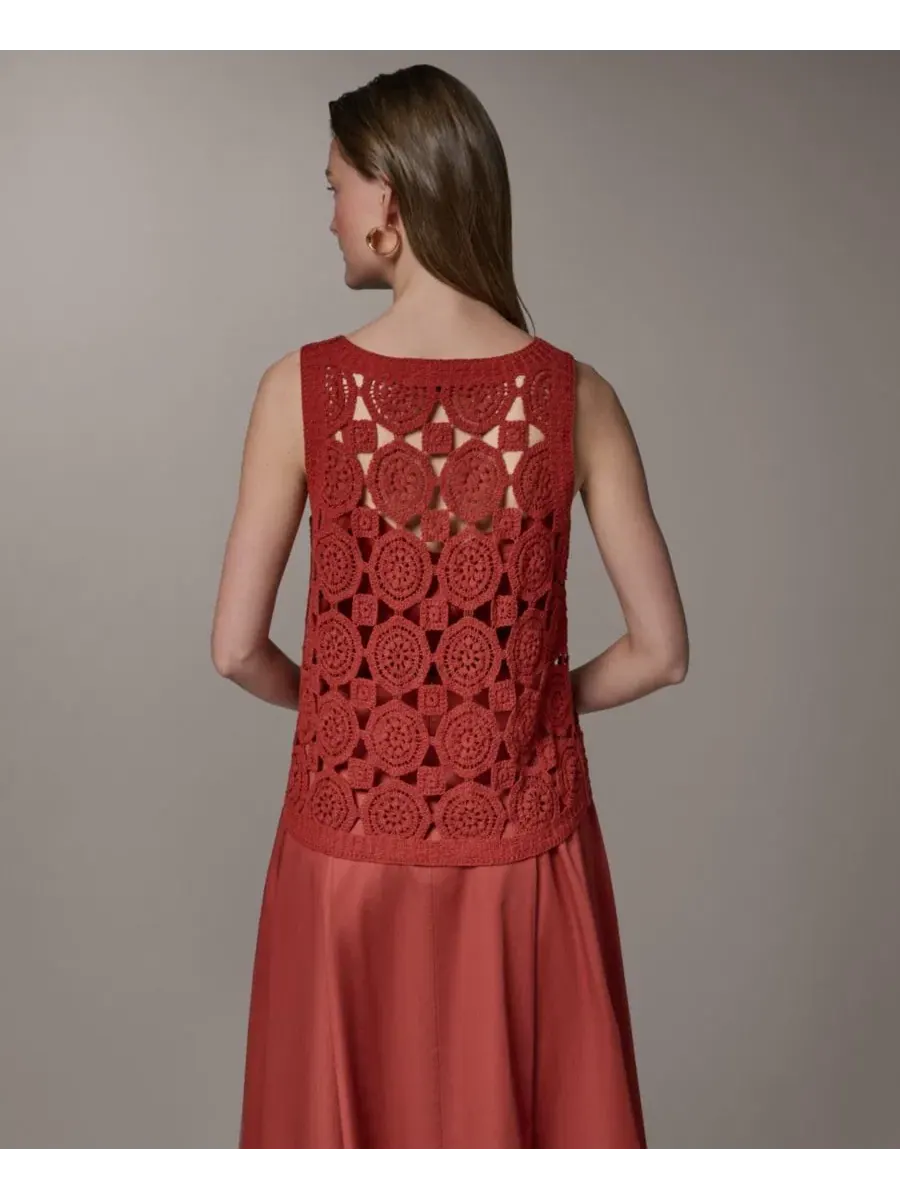Женский свитер без рукавов с кружевной отделкой, модель Crewneck Crochet Shell Donna Karan New — изображение 5 из 6