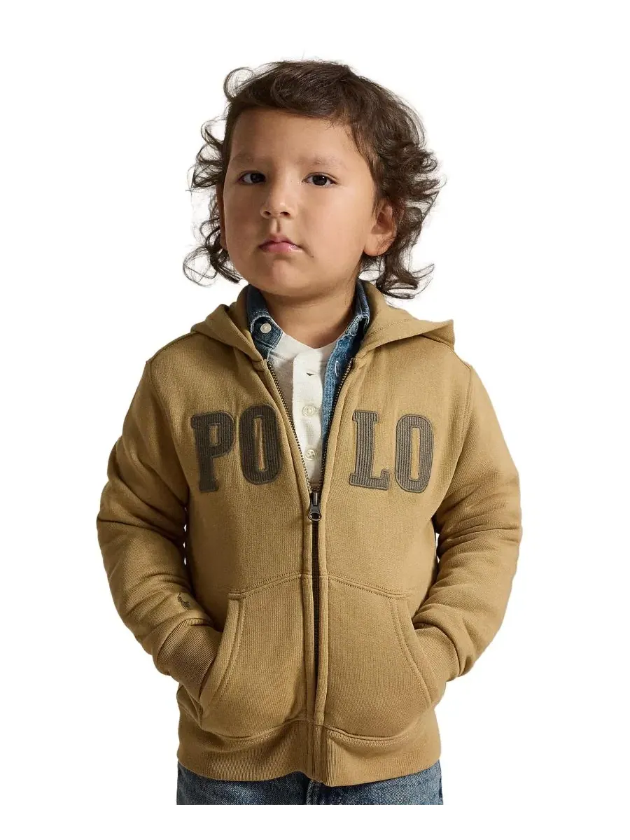 Худи на молнии с флисом и вышивкой Polo Ralph Lauren — изображение 1 из 6, верблюжий