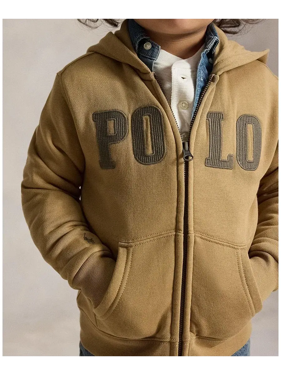 Худи на молнии с флисом и вышивкой Polo Ralph Lauren — изображение 3 из 6, верблюжий