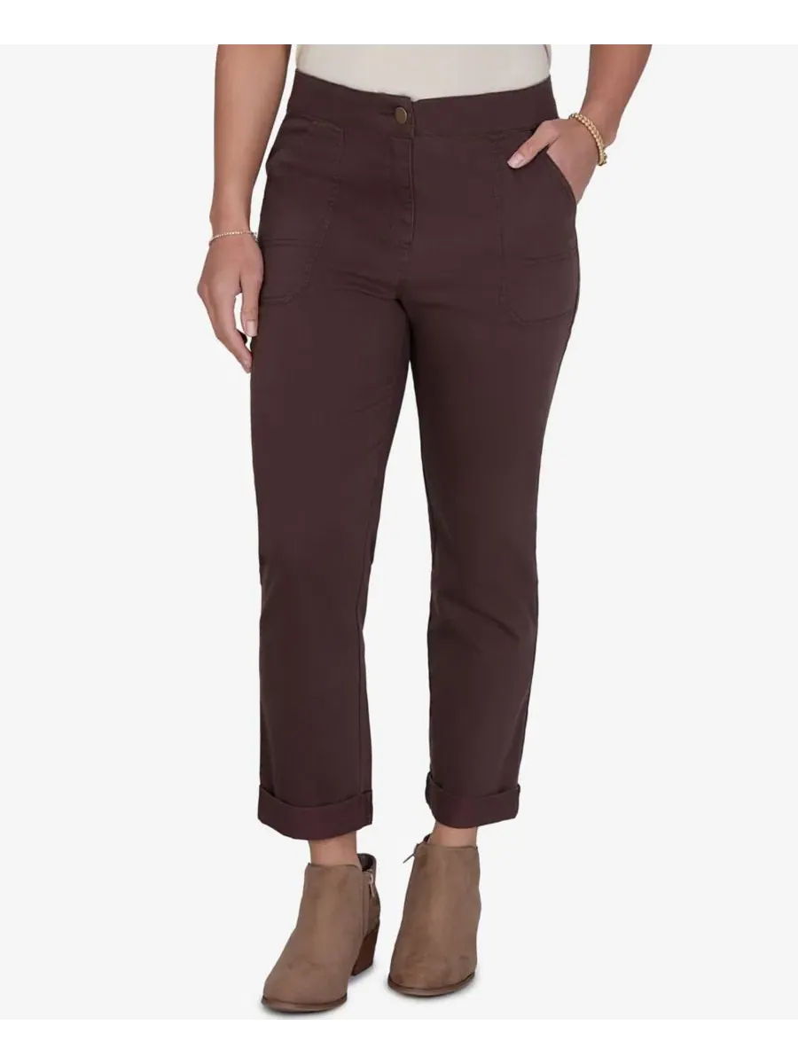 Брюки прямого кроя укороченные с манжетами Petite Enzyme Wash Straight-Leg Cropped Pants Ruby Rd.