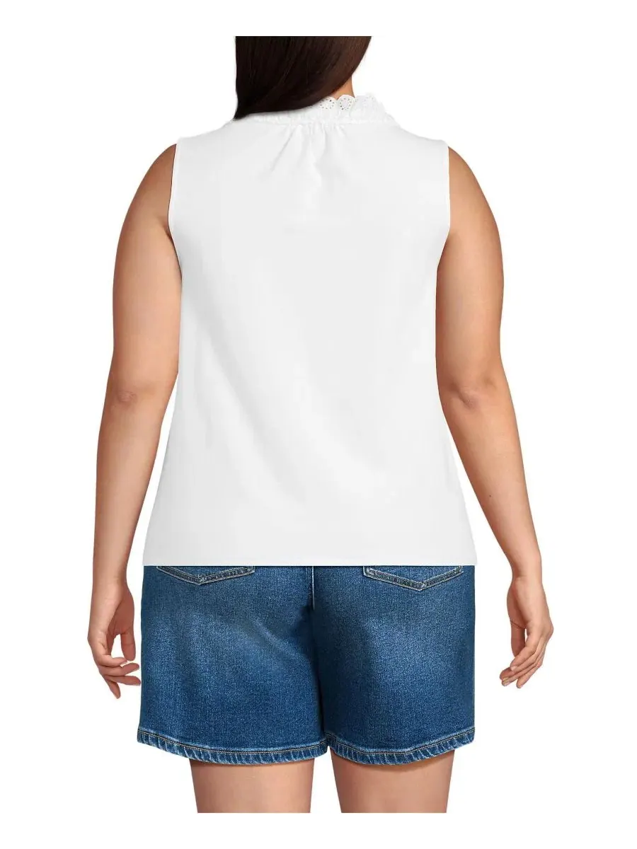 Топ с кружевной отделкой и пуговицами Plus Size Lightweight Jersey Button Front Lace Trim Tank — изображение 2 из 4, белый