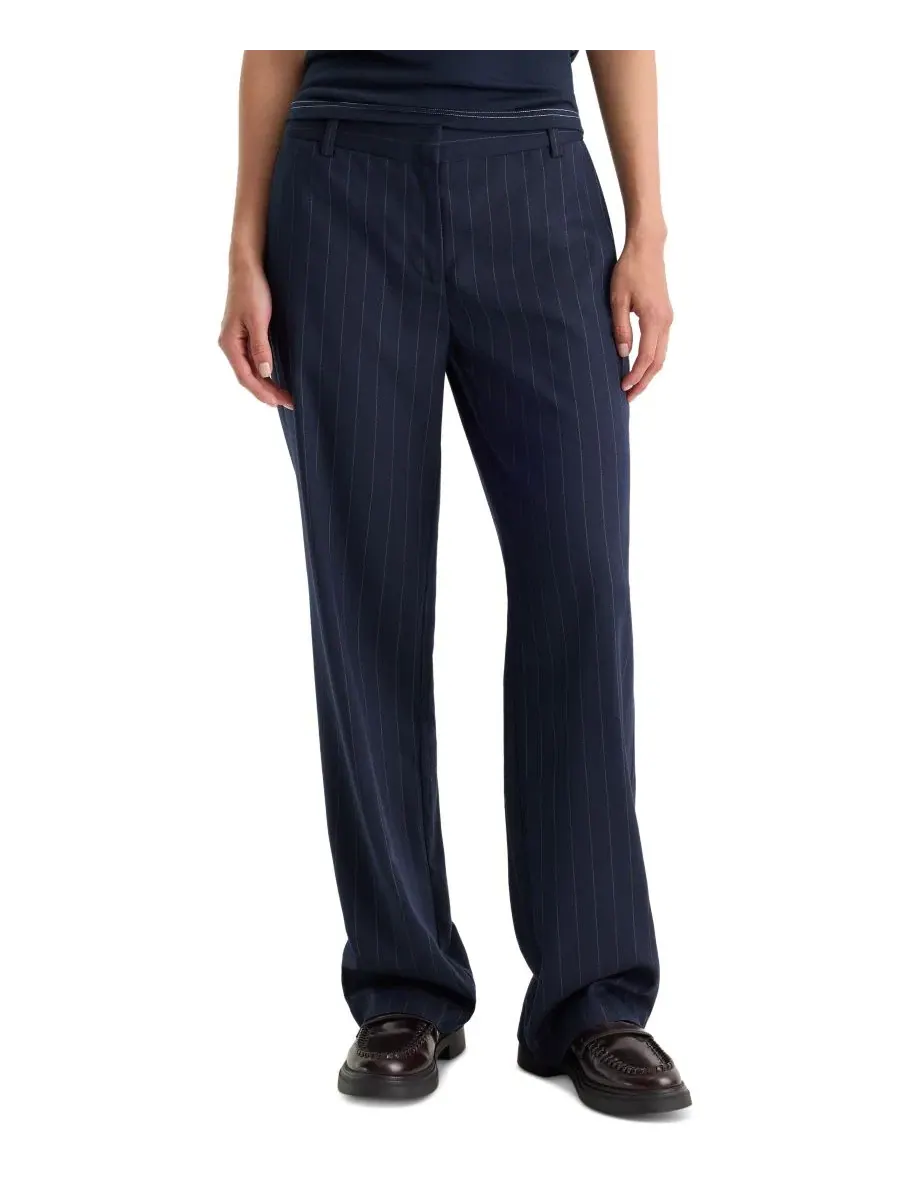 Брюки прямого кроя с низкой посадкой Navy Pinstripe Good American — изображение 1 из 6, темно-синий