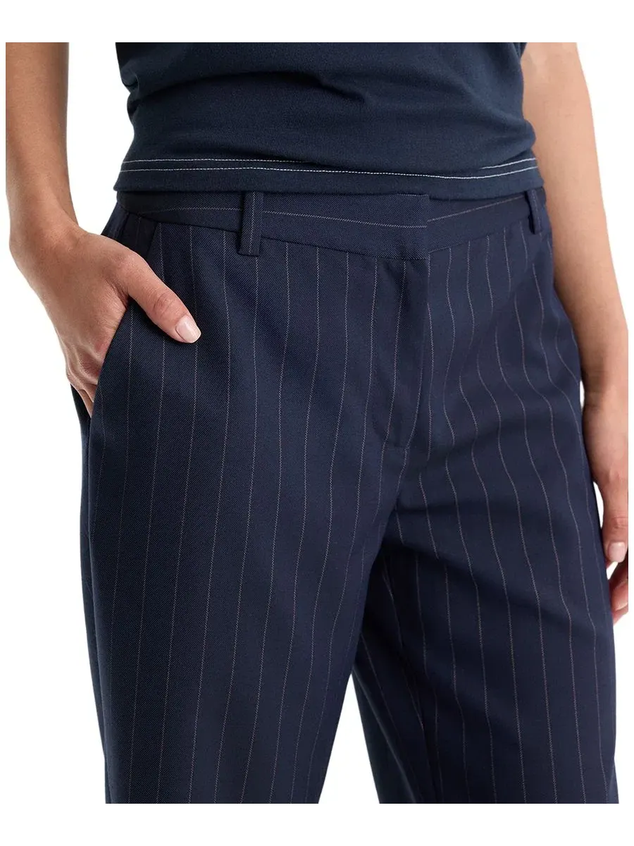 Брюки прямого кроя с низкой посадкой Navy Pinstripe Good American — изображение 3 из 6, темно-синий