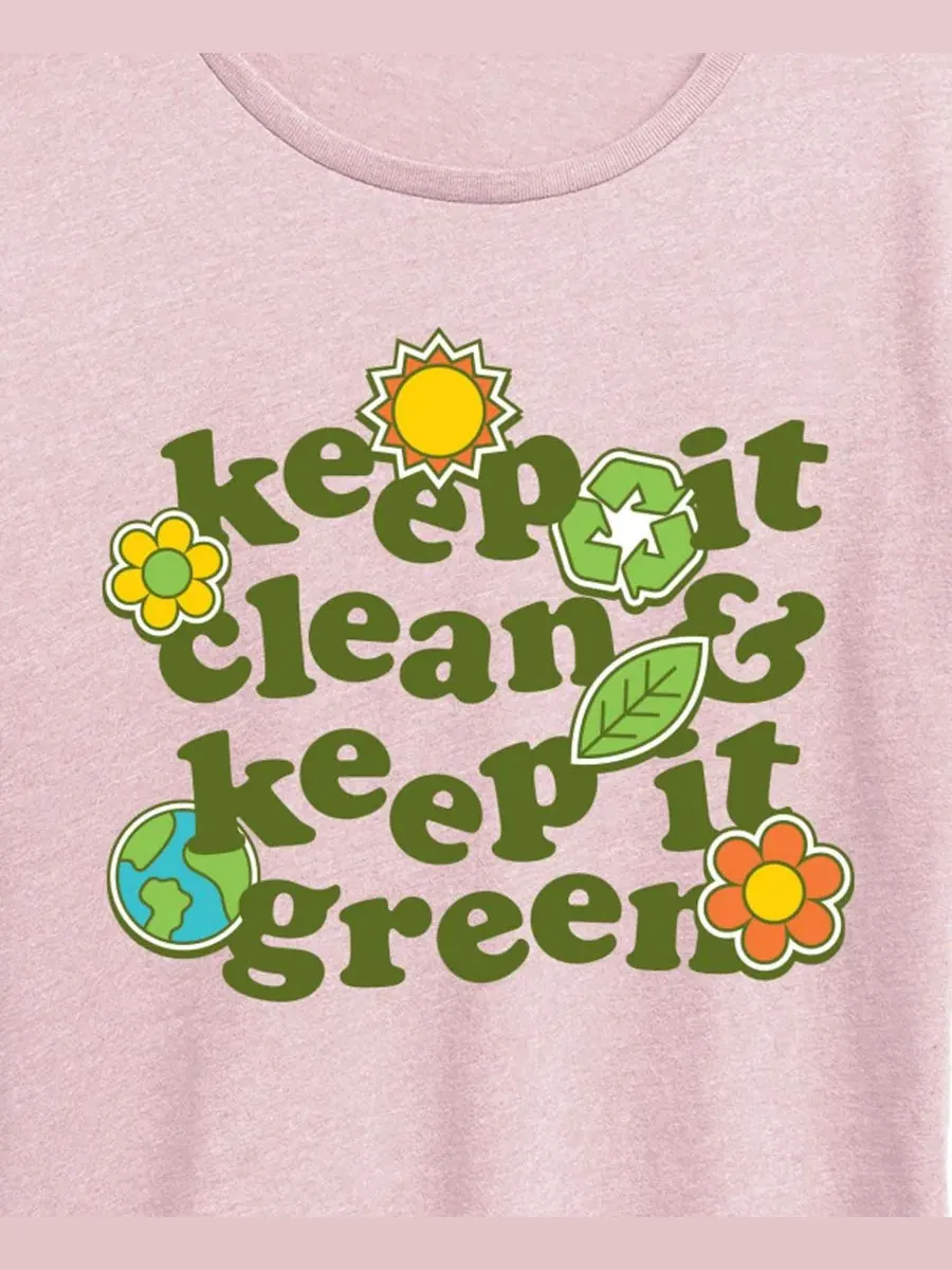 Футболка с графическим принтом Keep Clean Keep Green, Plus Size Hybrid Apparel — изображение 2 из 3, розовый