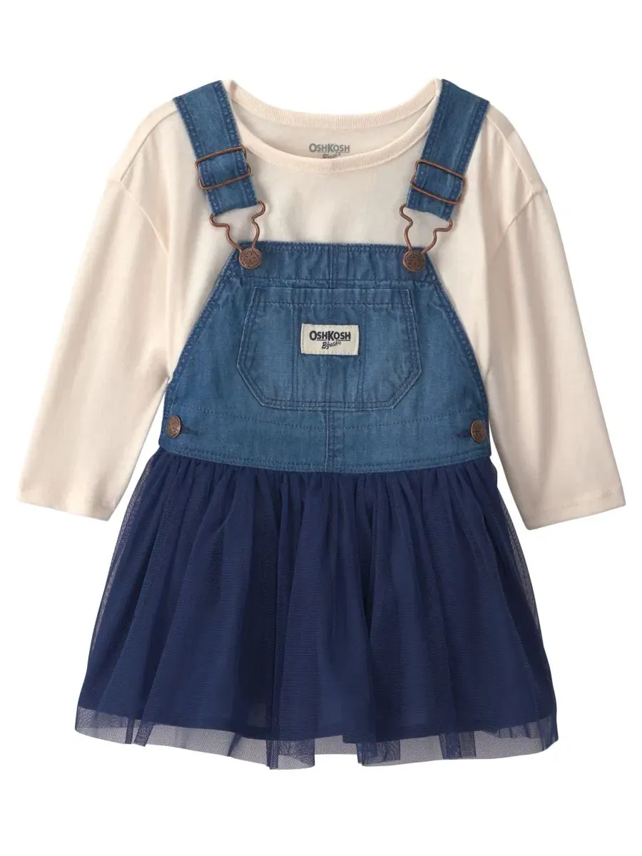 Комплект из топа с длинным рукавом и сарафана из шамбре Osh Kosh
