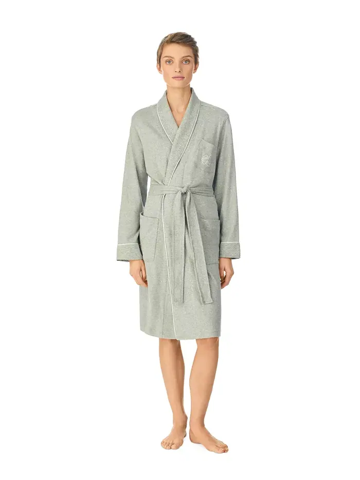 Стеганый короткий халат с отложным воротником Lauren Ralph Lauren — изображение 1 из 3, серый
