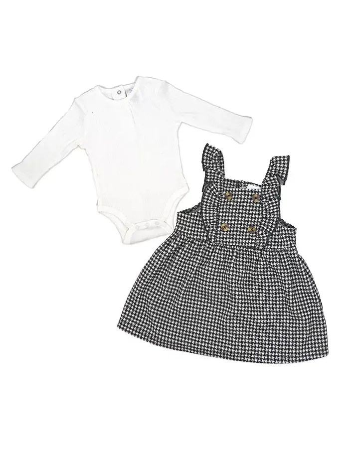 Боди и джемпер в клетку для девочки, комплект из 2 предметов Baby Mode — изображение 1 из 5, кремовый черный