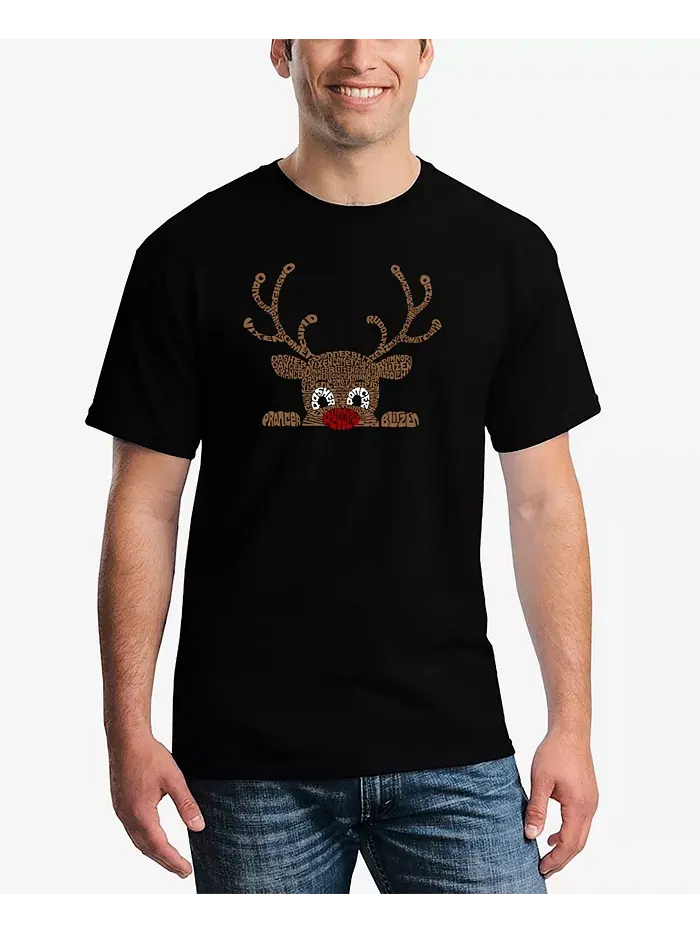Мужская футболка Peeking Reindeer с принтом в виде слов LA Pop Art — изображение 1 из 3, черный