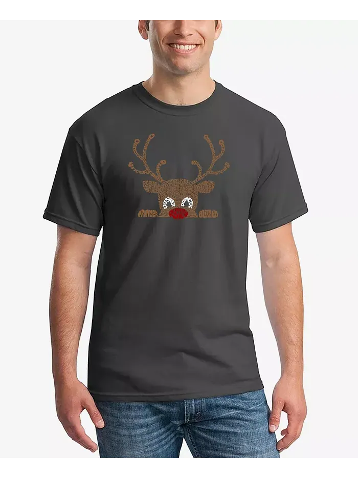 Мужская футболка Peeking Reindeer с принтом в виде слов LA Pop Art — изображение 1 из 2, серый