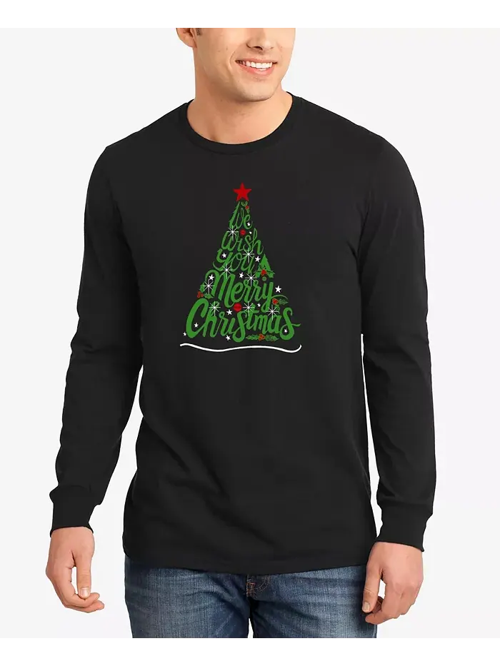 Мужская футболка с длинным рукавом "We Wish You A Merry Christmas" с тематическим принтом LA Pop Art — изображение 1 из 3