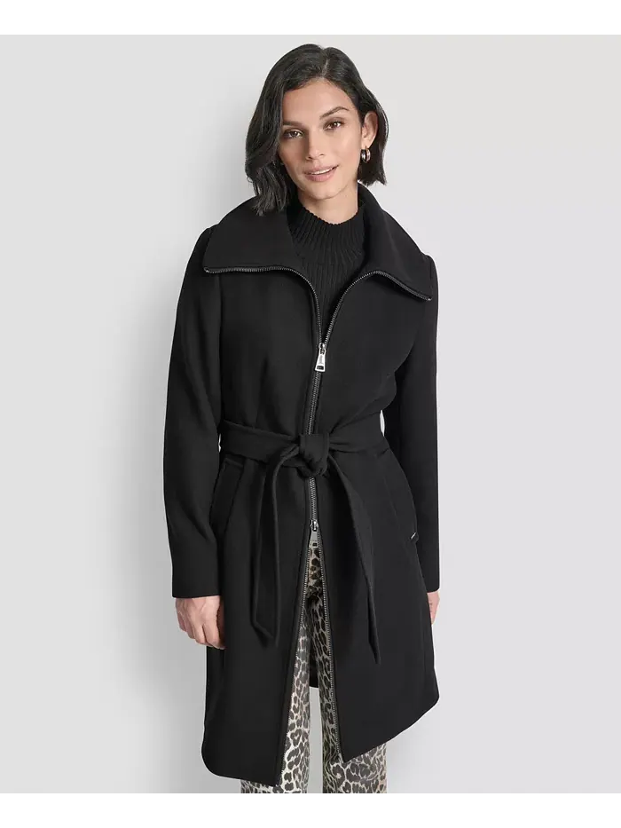 Женское пальто с воротником и поясом DKNY