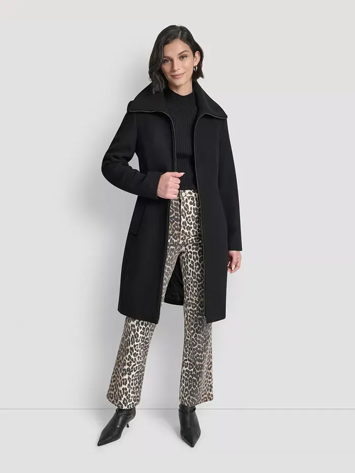 Женское пальто с воротником и поясом DKNY — изображение 3 из 8, черный
