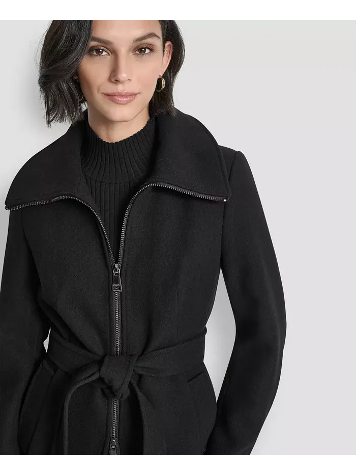 Женское пальто с воротником и поясом DKNY — изображение 5 из 8, черный