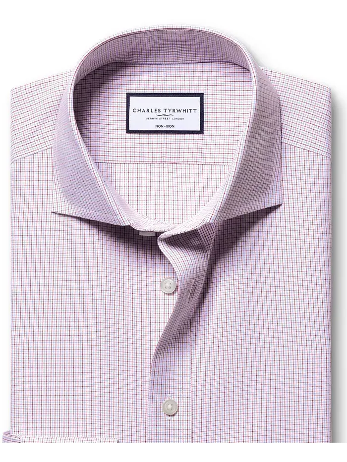 Мужская клетчатая рубашка, не требующая глажки Charles Tyrwhitt — изображение 4 из 5, красный