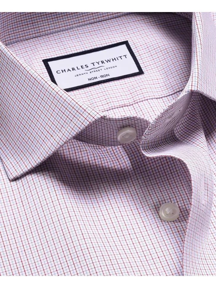 Мужская клетчатая рубашка, не требующая глажки Charles Tyrwhitt — изображение 5 из 5, красный