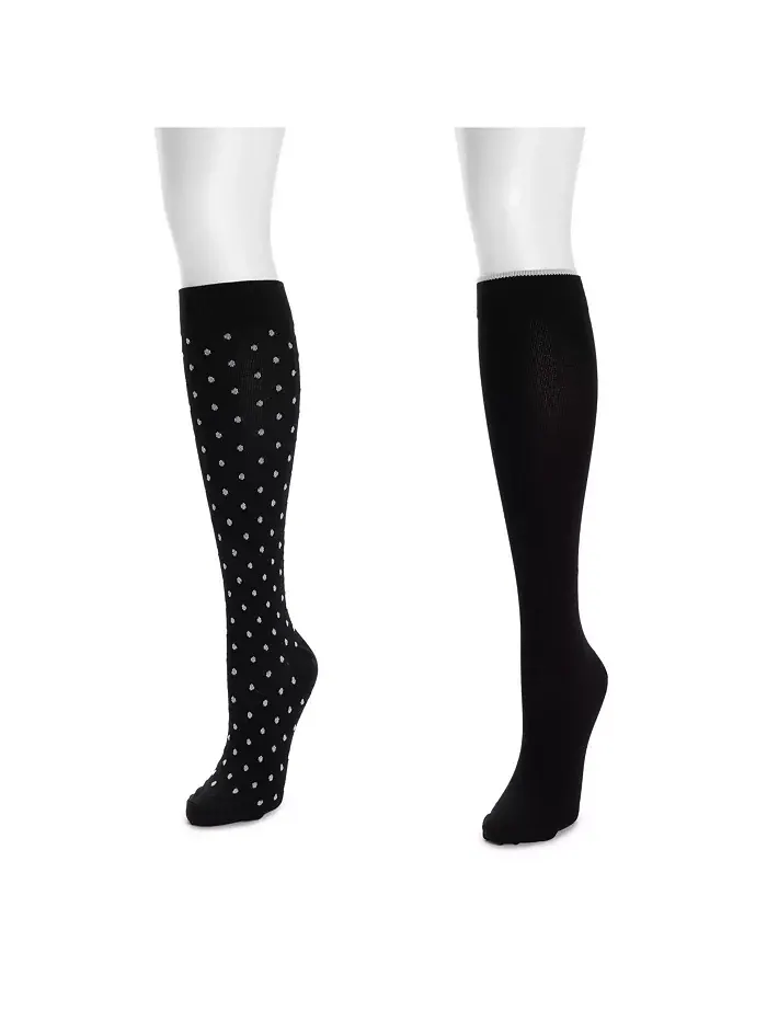 Женские нейлоновые компрессионные гольфы, 2 пары, одни широкие Muk Luks — изображение 1 из 2, мульти