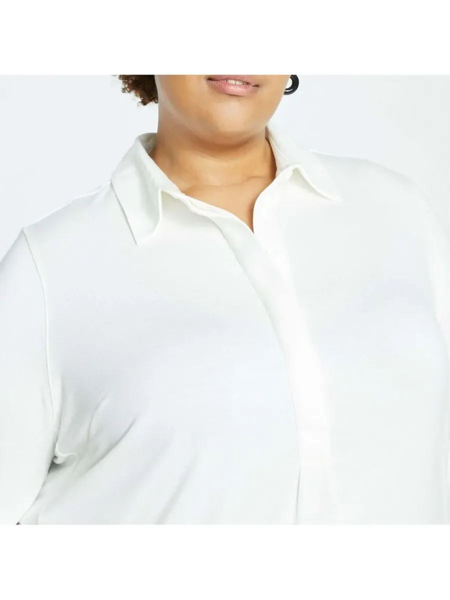 Рубашка Elbe Popover Liquid Jersey большого размера, классический крой Universal Standard — изображение 4 из 4, белый