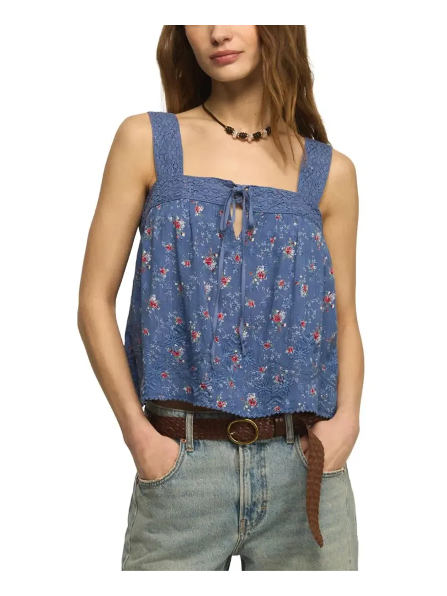 Женская майка с цветочной вышивкой и квадратным вырезом Lucky Brand — изображение 1 из 5, синий