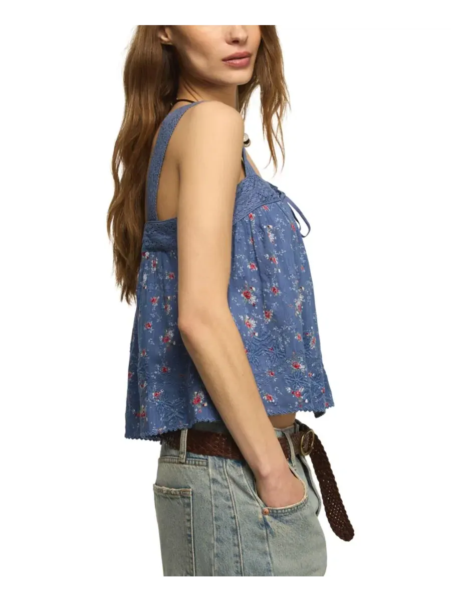 Женская майка с цветочной вышивкой и квадратным вырезом Lucky Brand — изображение 2 из 5, синий