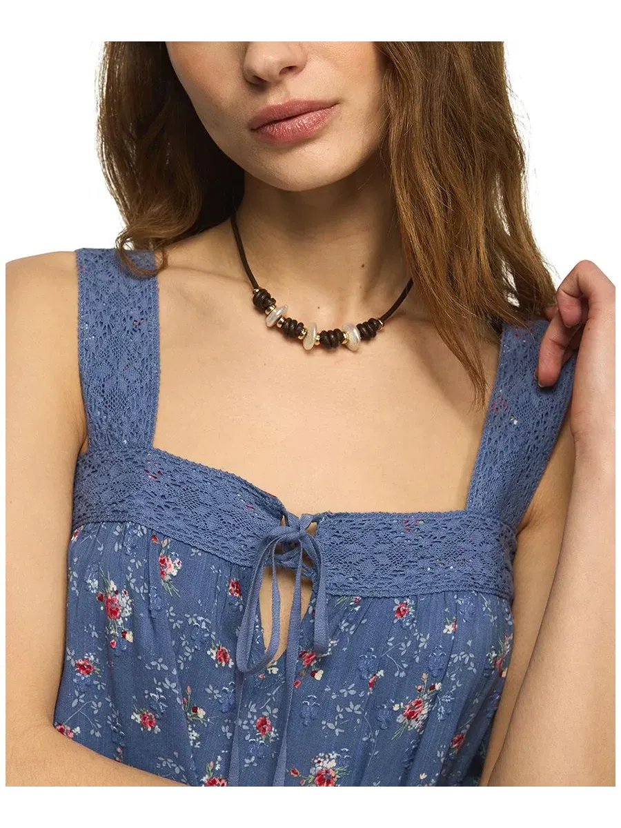 Женская майка с цветочной вышивкой и квадратным вырезом Lucky Brand — изображение 4 из 5, синий