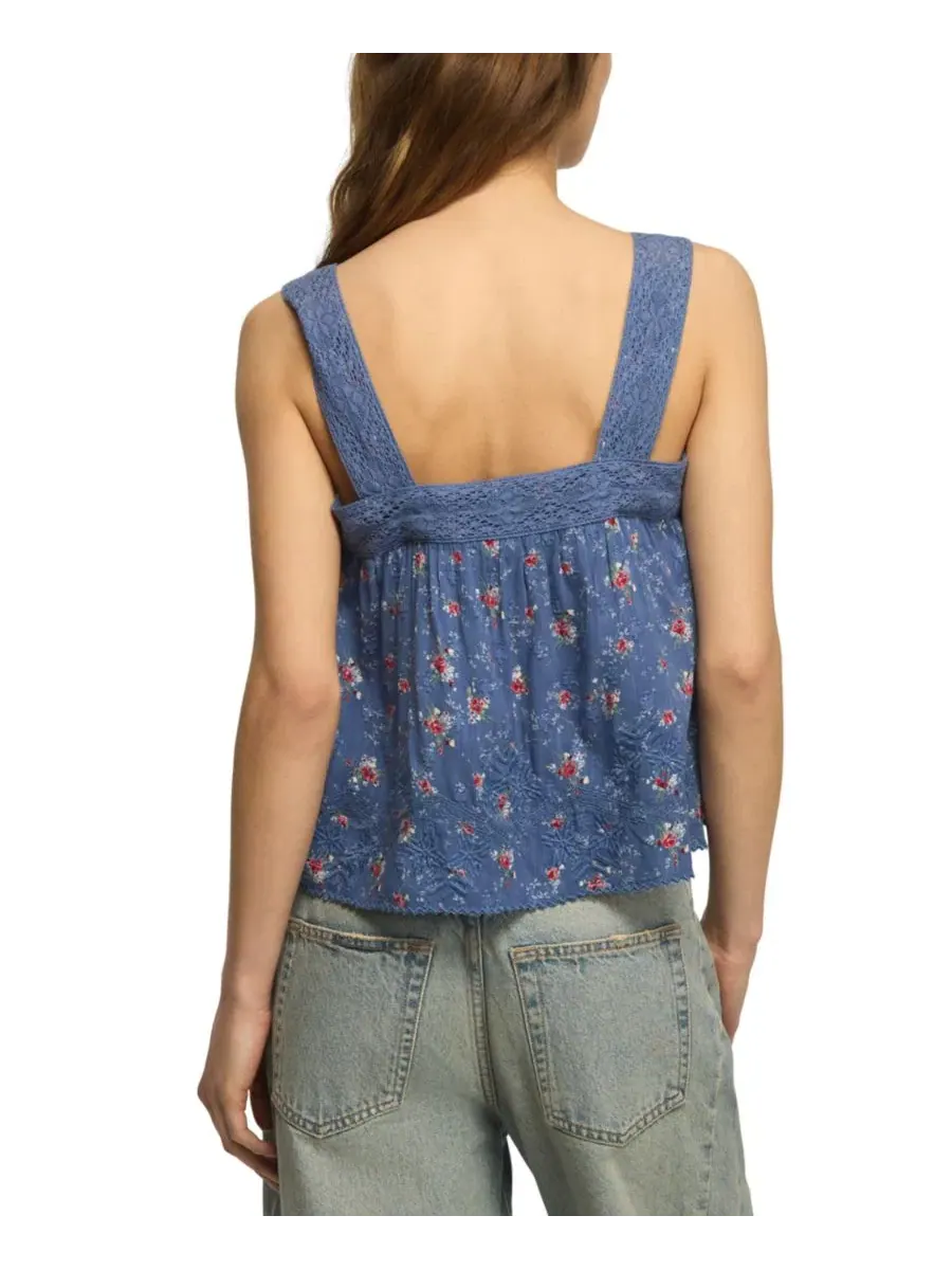 Женская майка с цветочной вышивкой и квадратным вырезом Lucky Brand — изображение 5 из 5, синий