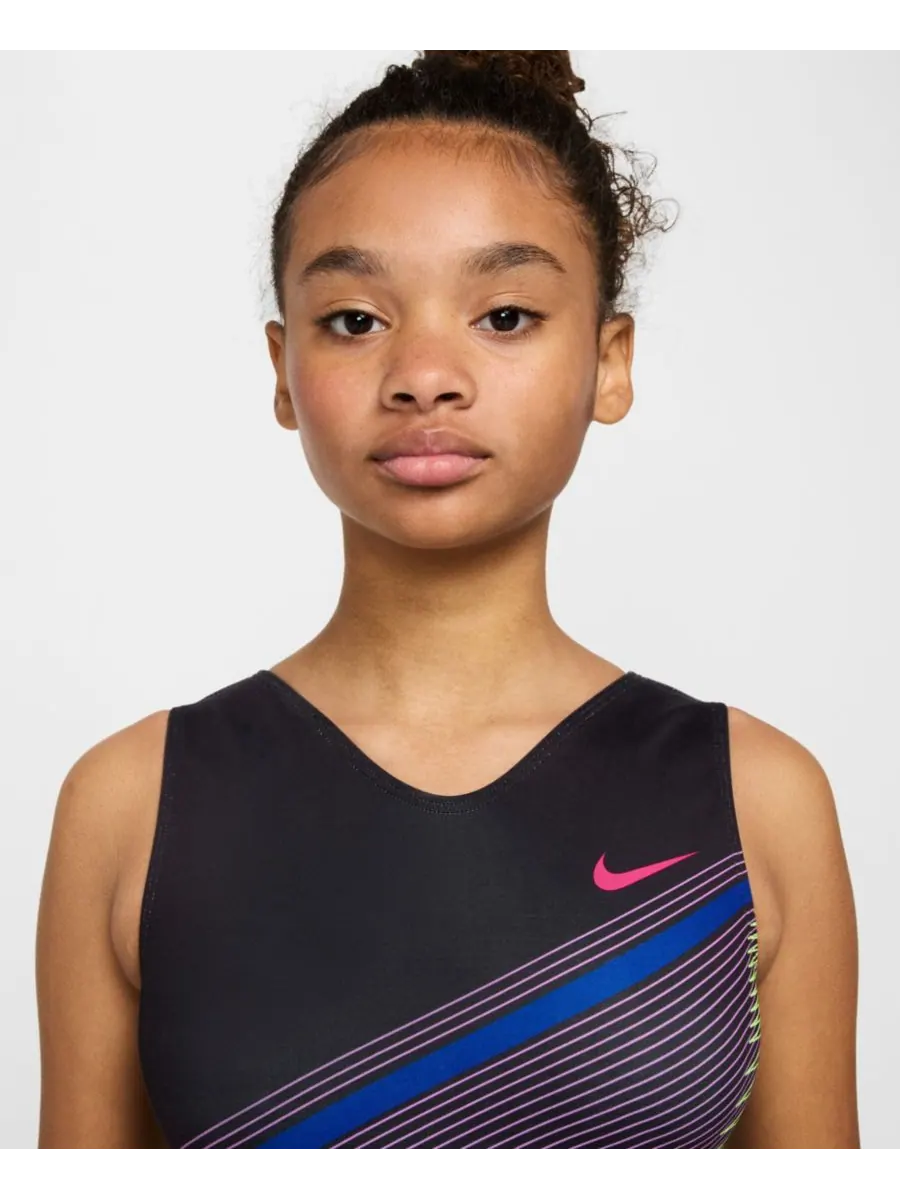 Гимнастический купальник Nike для девочек 7-16 лет с диагональной полосой Nike Gymnastics — изображение 3 из 6, черный
