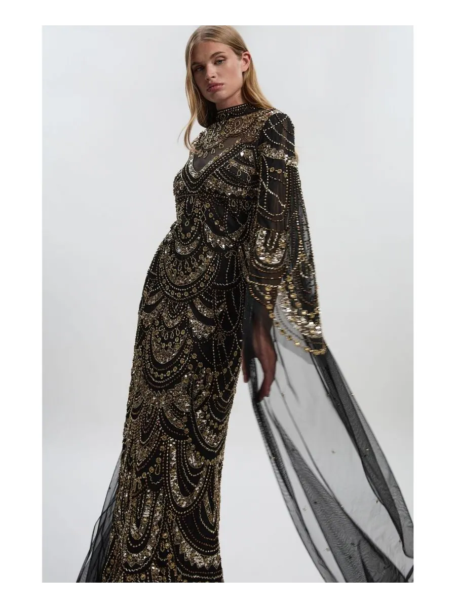 Женское платье-накидка Мидакси с бисером Karen Millen — изображение 5 из 5, черный