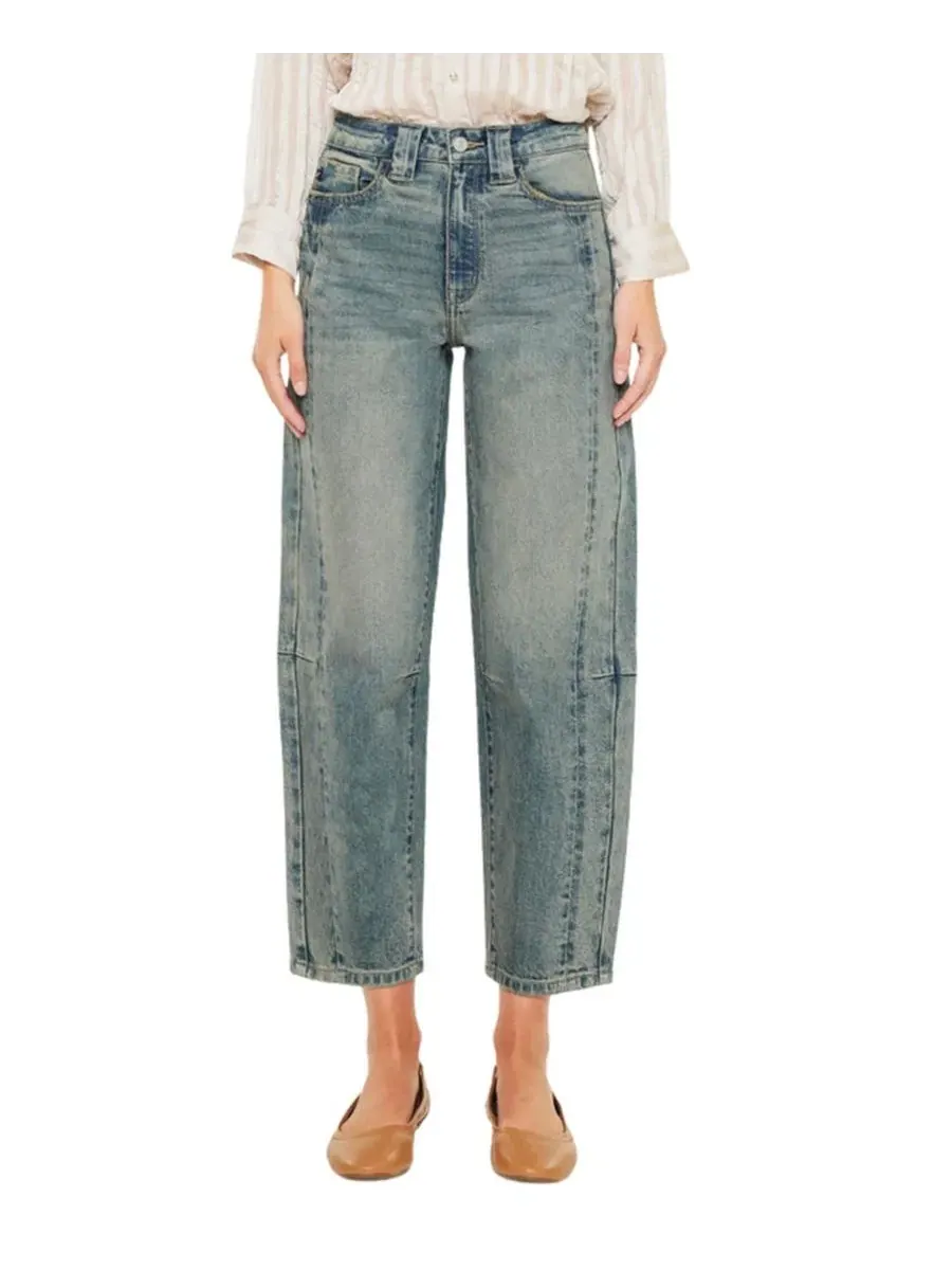 Женские джинсы Cecilia High Rise Slim Barrel Jeans Kancan — изображение 1 из 8, синий