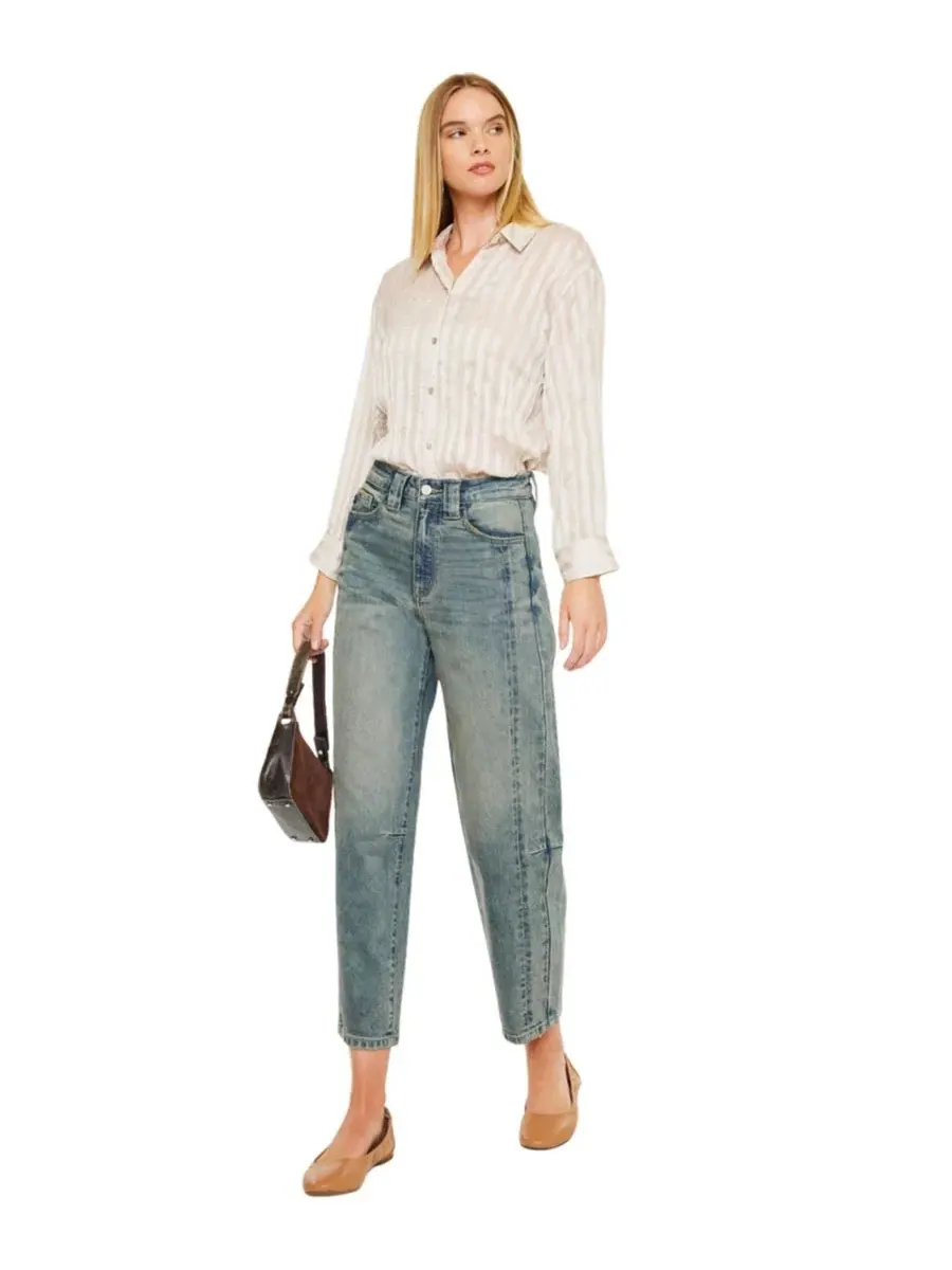 Женские джинсы Cecilia High Rise Slim Barrel Jeans Kancan — изображение 2 из 8, синий
