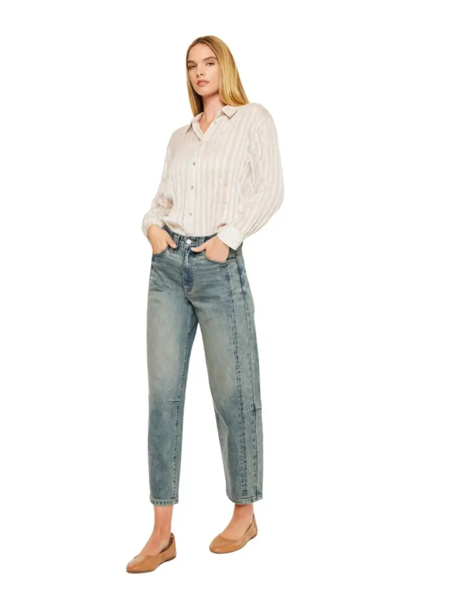 Женские джинсы Cecilia High Rise Slim Barrel Jeans Kancan — изображение 5 из 8, синий