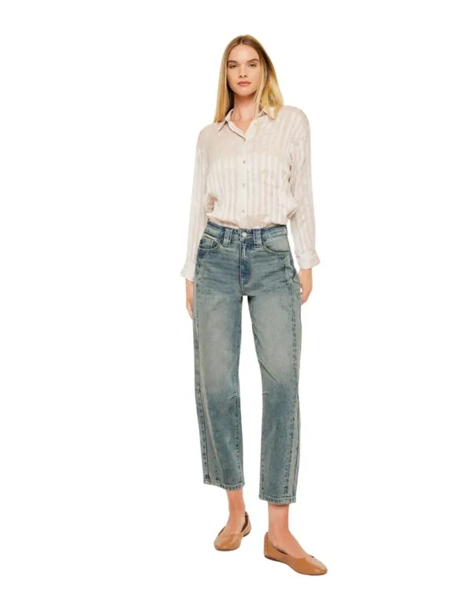 Женские джинсы Cecilia High Rise Slim Barrel Jeans Kancan — изображение 6 из 8, синий