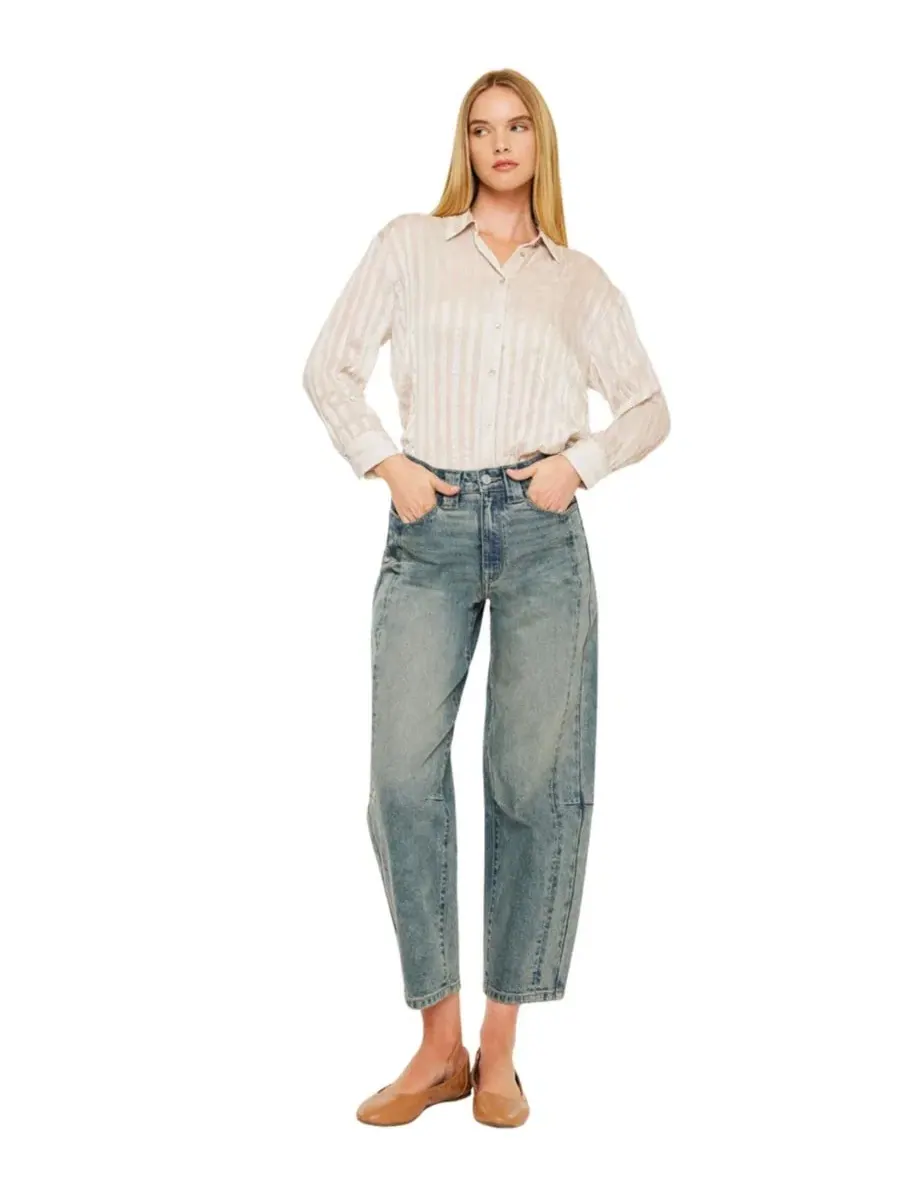Женские джинсы Cecilia High Rise Slim Barrel Jeans Kancan — изображение 7 из 8, синий