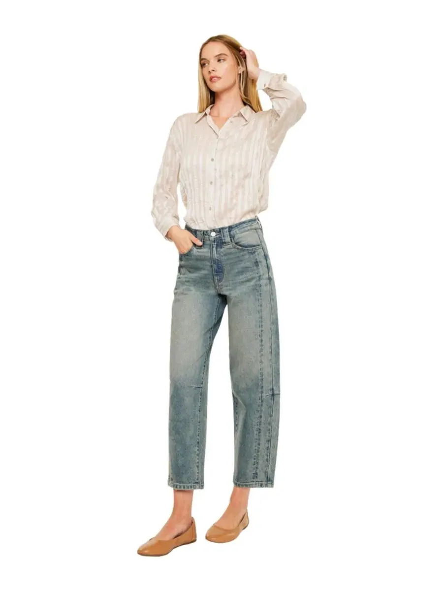 Женские джинсы Cecilia High Rise Slim Barrel Jeans Kancan — изображение 8 из 8, синий