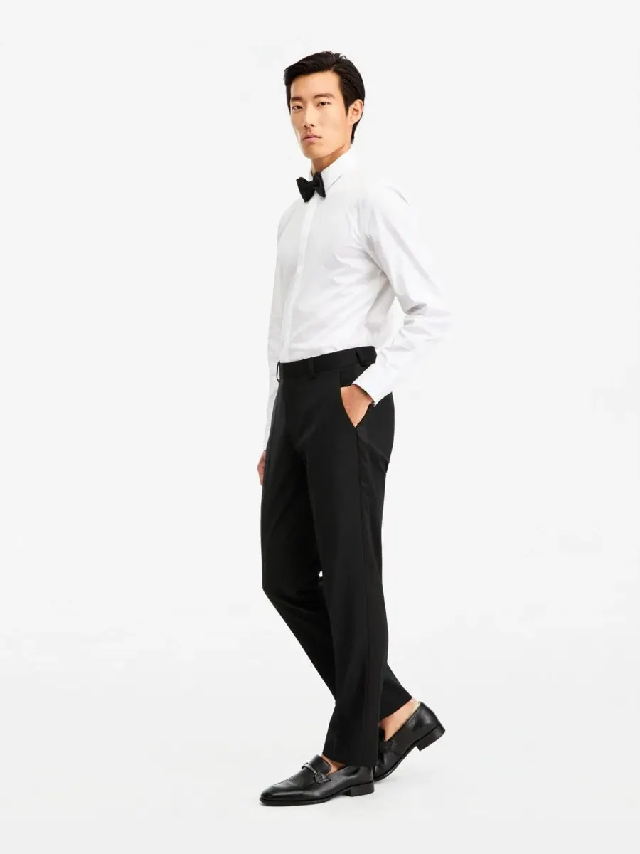 Брюки классические с атласным кантом, модель Modern-Fit Super Flex Hugo Boss — изображение 2 из 6, черный