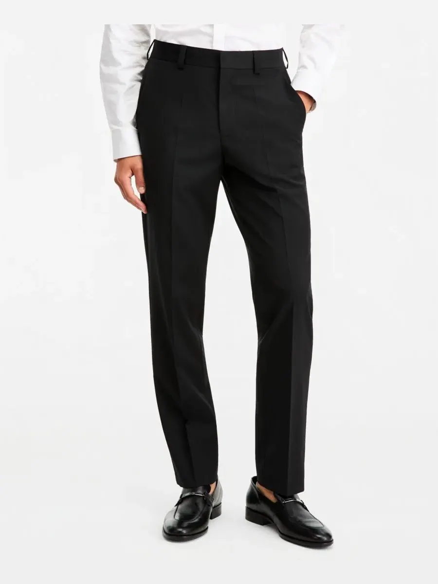 Брюки классические с атласным кантом, модель Modern-Fit Super Flex Hugo Boss — изображение 3 из 6, черный