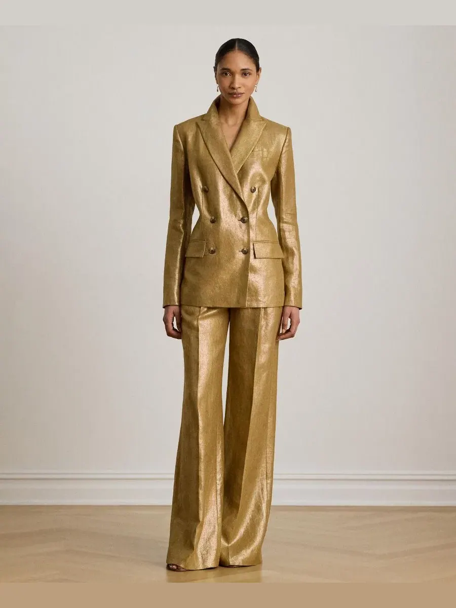 Пиджак двойной с пиковыми лацканами Foiled Peak Lapels Lauren Ralph Lauren — изображение 2 из 6, коричневый/золотистый