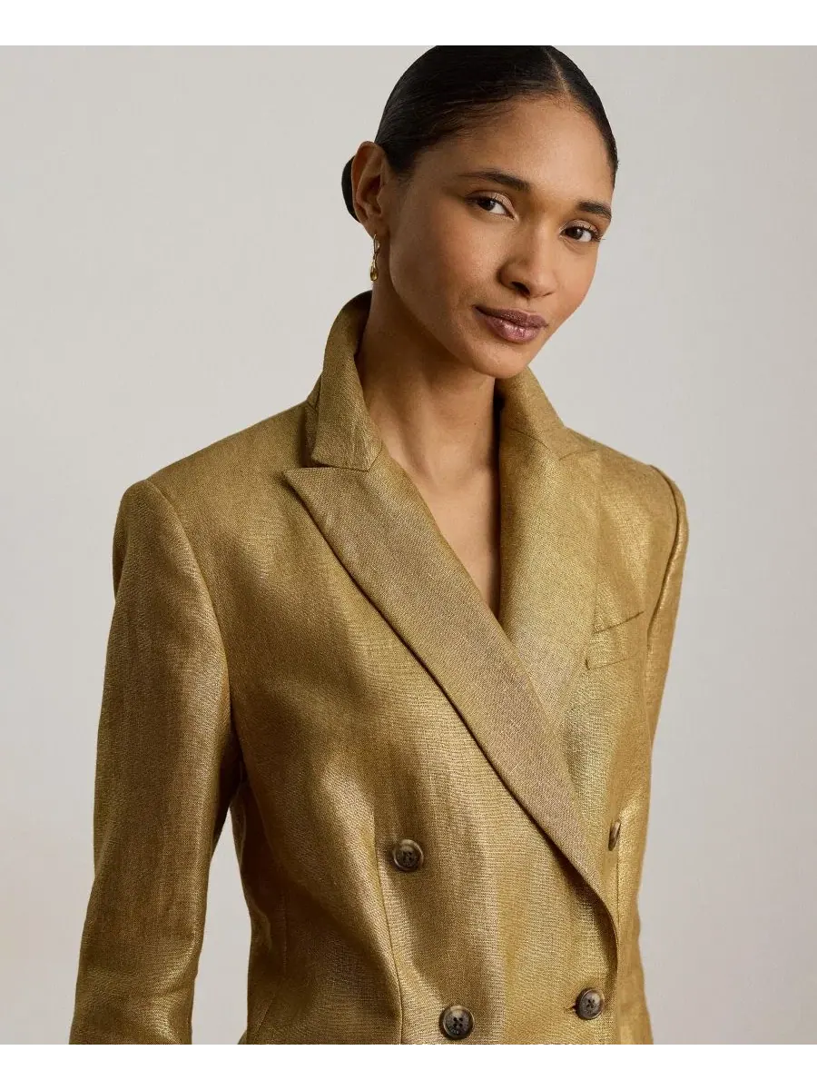 Пиджак двойной с пиковыми лацканами Foiled Peak Lapels Lauren Ralph Lauren — изображение 3 из 6, коричневый/золотистый